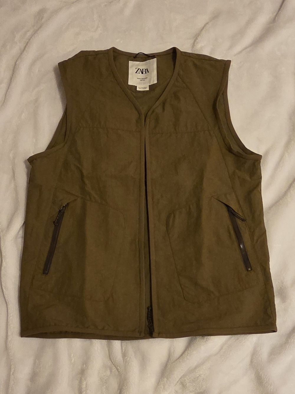 ZARA Olive Utility Vest with Zip Pockets